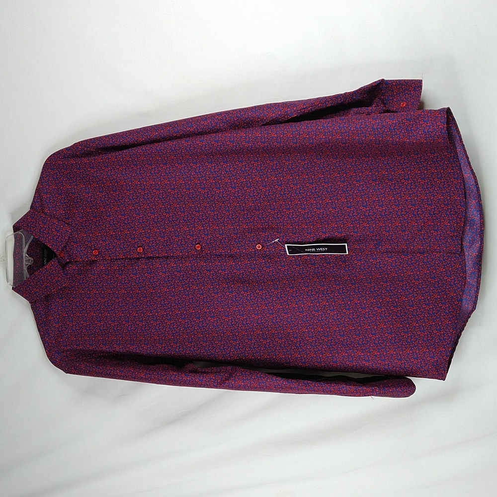 Men's Navy | Red Floral Slim Fit Shirt Size: L 16-16 1/2